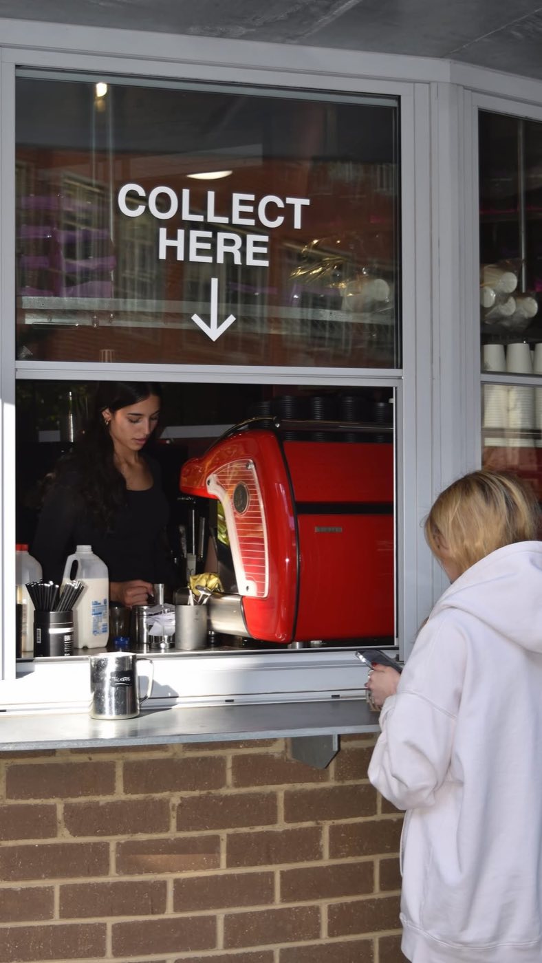 Collect here window with espresso machine